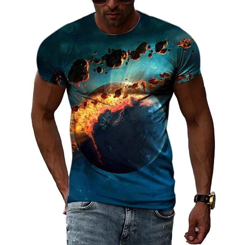 Fashion New Creative Cosmic Planet Graphic T Shirts Summer Men Casual Science Fiction Pattern Printed O-neck Short Sleeve Tops