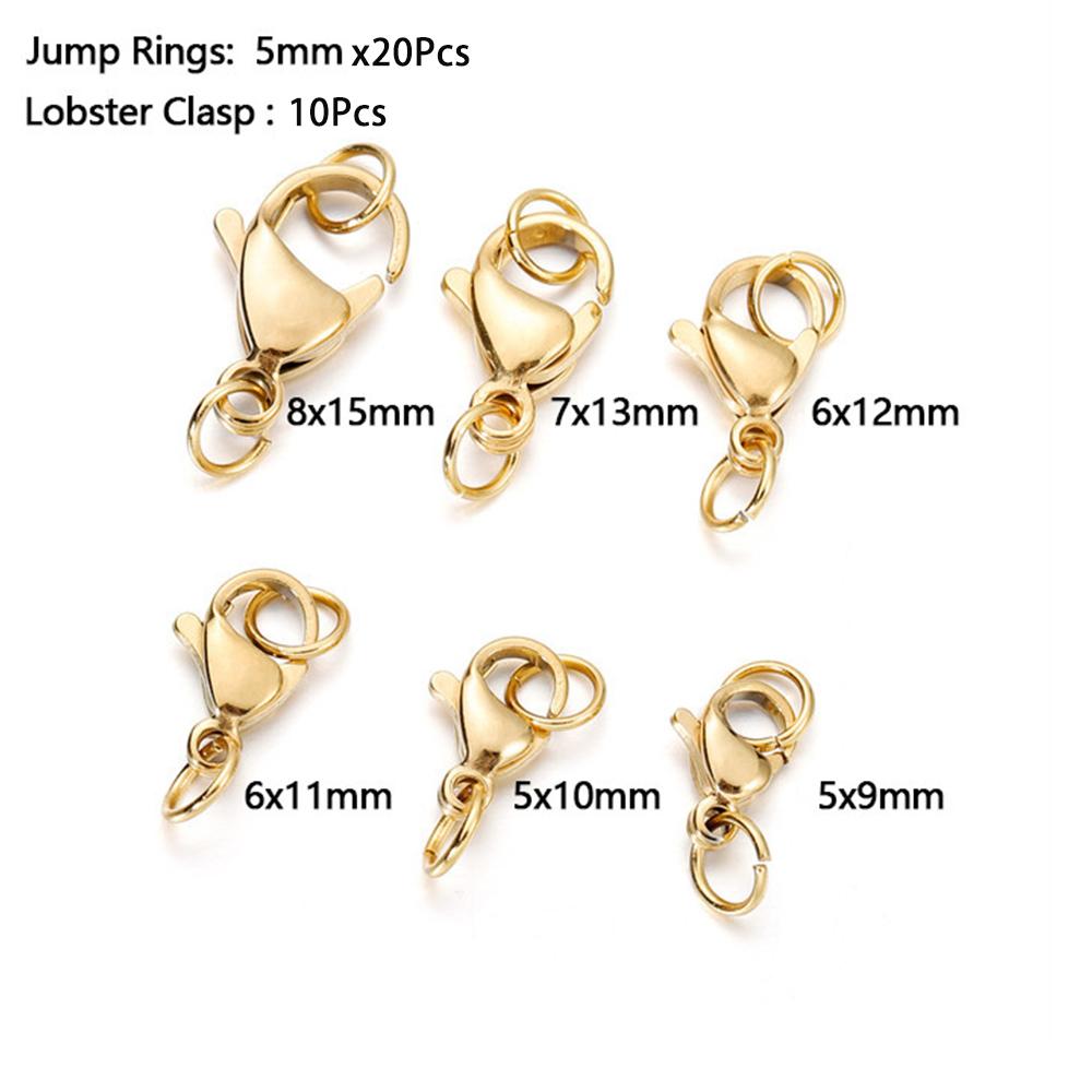 10-30Pcs Stainless Steel Lobster Clasp with Jump Rings For Bracelet Necklace Chains DIY Jewelry Making Findings Supplies