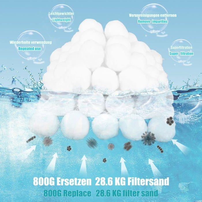 Balles filtrantes piscine 800 g - remplace 28,6 kg de sable, lavables et réutilisables