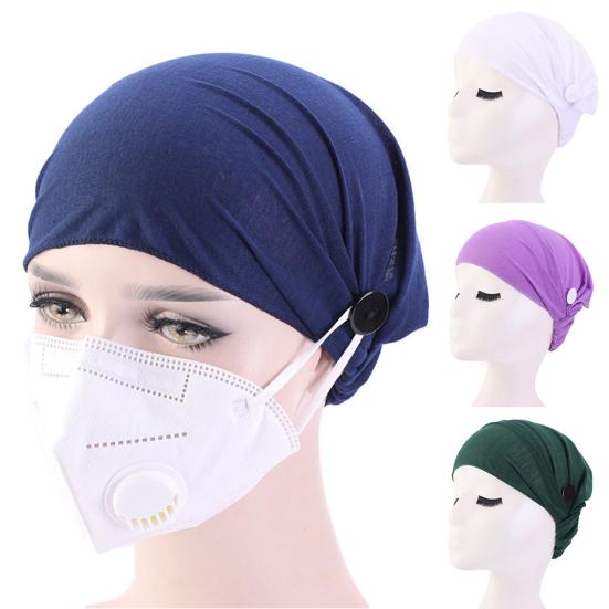 2Pcs Solid Color Headband Anti Slip Buttons Head Wraps Nurse Doctor Kerchief Hat
