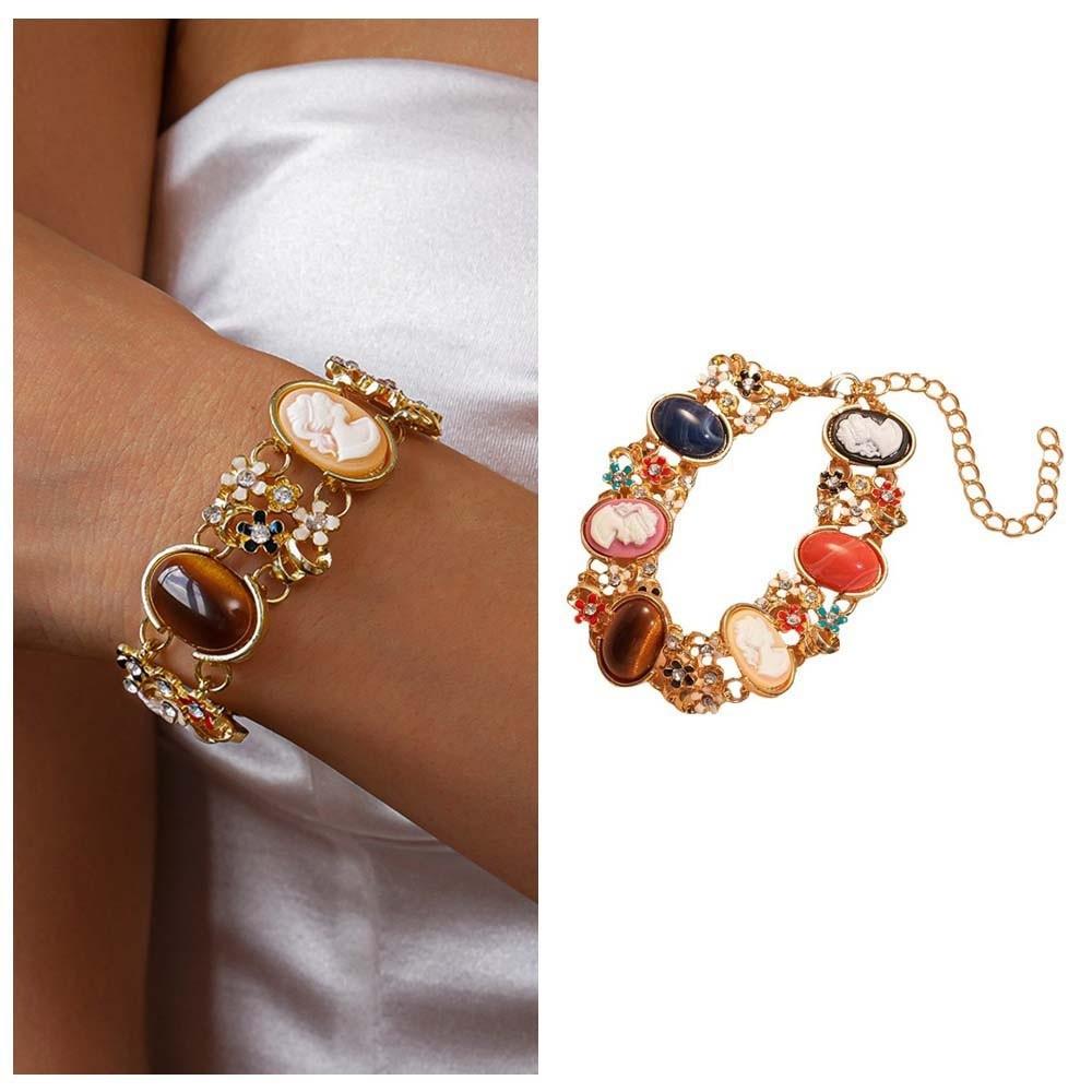 Rhinestone Retro Enamel Bangle Resin Women's Hand Bracelet Baroque Bracelet  Party Dress