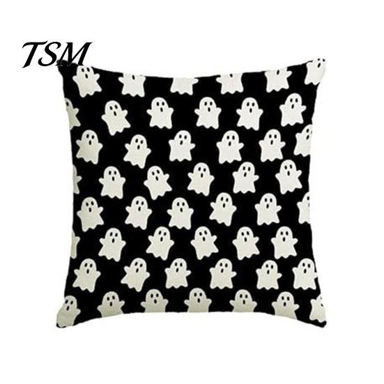 Cute Ghost Print Home Textiles Halloween Cushion Cover, Spooky Skull Throw Pillow 18x18 Seasonal Living Room Accents Inch Case for Sofa Couch