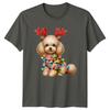 Poodle Dog Christmas Holidays Unisexs Unisexs Graphic Tee Reindeer Antlers Lights