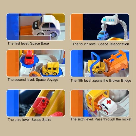 Yousheng 1 Set Spaceship Car Race Track Toy with 5 Mini Cars Toddlers Boys Girls Educational Space Adventure Small Car Rail Playset
