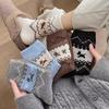 5 pairs Autumn Winter New Vintage Dog Socks Bow Cartoon Cute Middle Socks Fashionable Versatile Women's Socks