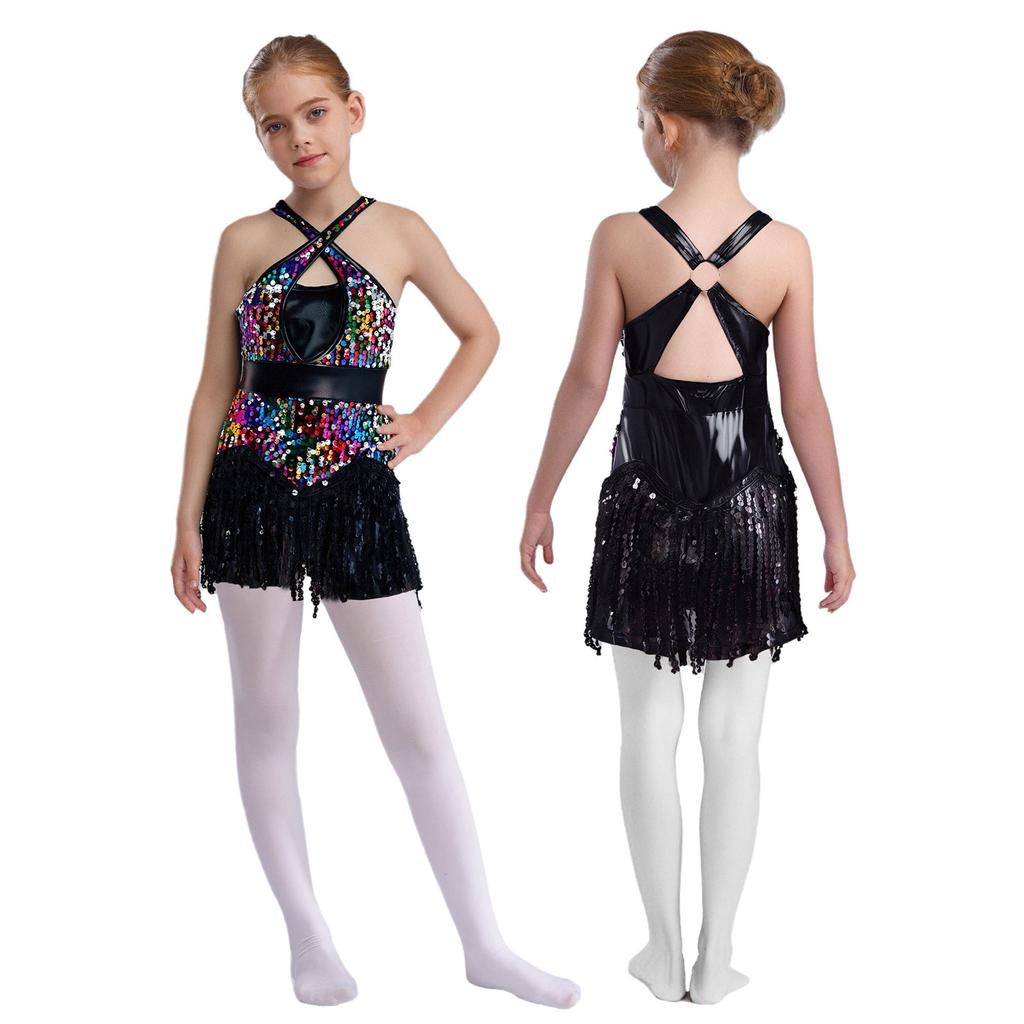 Dziecięce dziewczęce cha-Cha taniec latynoamerykański body z frędzlami świecące cekiny frędzle trykot kostium wydajnościowy taniec Tango taniec jazzowy