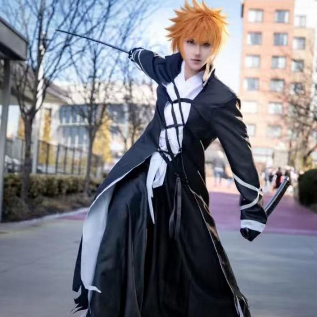 Anime BLEACH Kurosaki Ichigo Cosplay Kostým Japonská Manga Cosplay Černobílý Oblek Halloween Uniforma pro Hraní Rolí pro Muže
