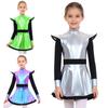 Robe Costumes d'Aliens pour Filles Patchwork Brillant Métallique Col Montant Manches Longues Fermeture Éclair Invisible Short Intégré