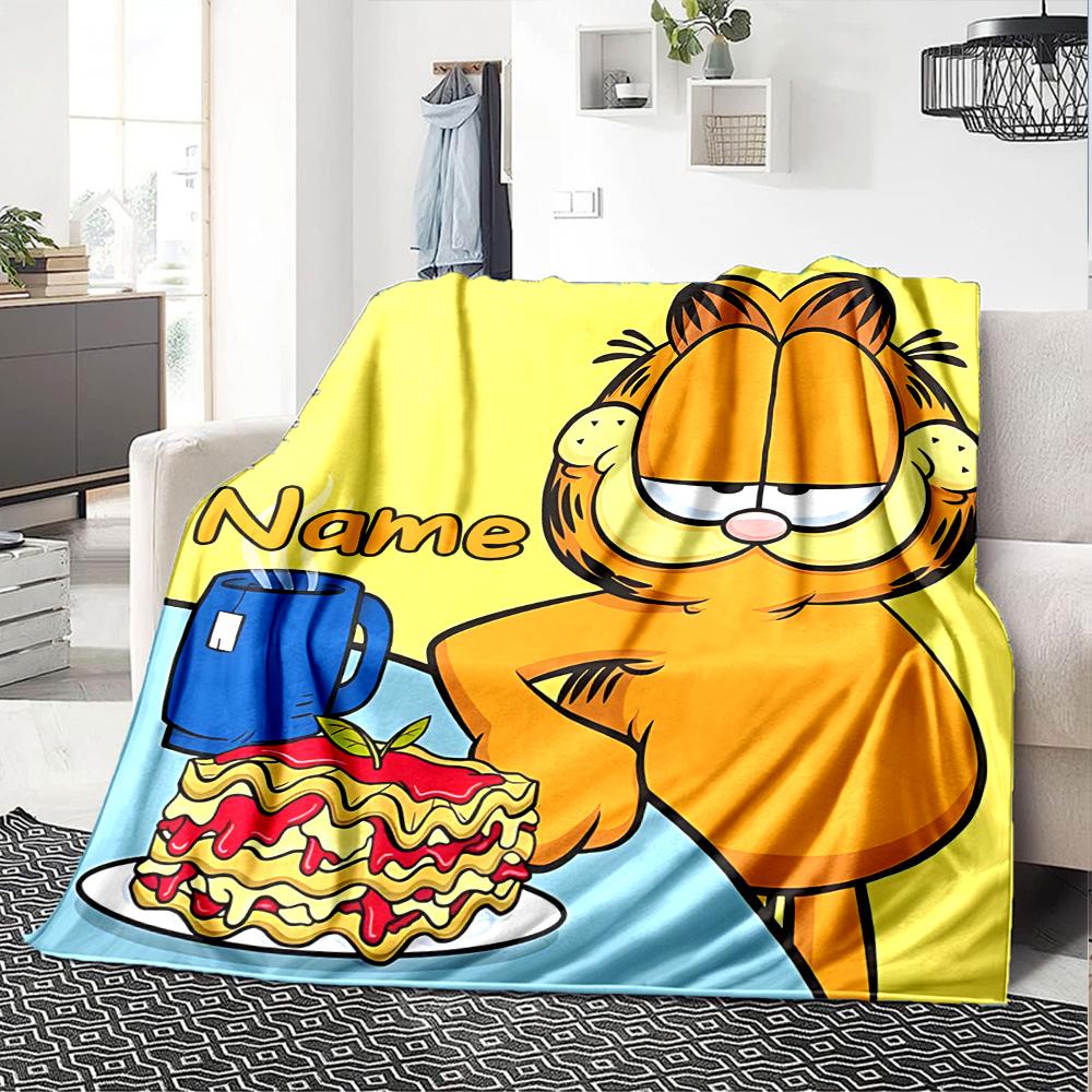 Custom Name Garfield's Quick Meal flannel Blanket for Super Soft Cute Comfort Blanket for Travel Bedding Couch Sofa Blanket