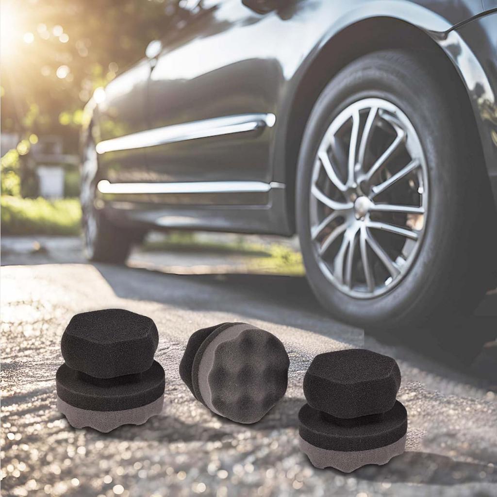 3 szt. Gąbki do aplikacji nabłyszczacza do opon, Gąbka z falistą powierzchnią o wysokiej gęstości do pielęgnacji skóry i opon, Narzędzie do detailingu samochodowego, Trwała i wielokrotnego użytku gąbka aplikacyjna do samochodu