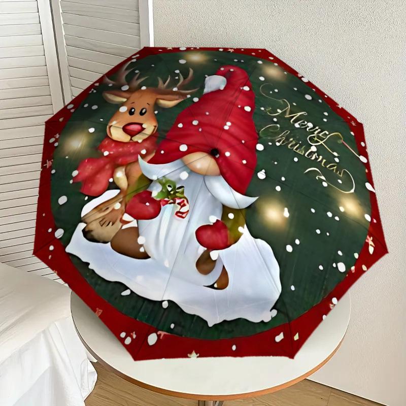 1PC Christmas Gnome Umbrella-8-Rib Reinforced, Automatic Open, Lightweight & Durable, Cute Fashion Accessory for Outdoor, Beach or Casual Use, Beach U