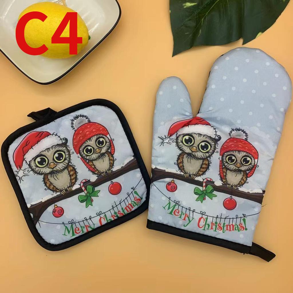 2pc/set Christmas Printed Oven Gloves, Heat Resistant and Heat Resistant Microwave Oven Glove Set