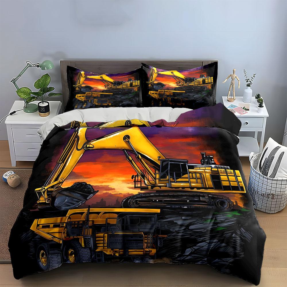 Construction Machinery Set Poster Multiple Sizes Kid'S And Adults' Bedroom Exquisite 3Pc Bedding Set, Gift