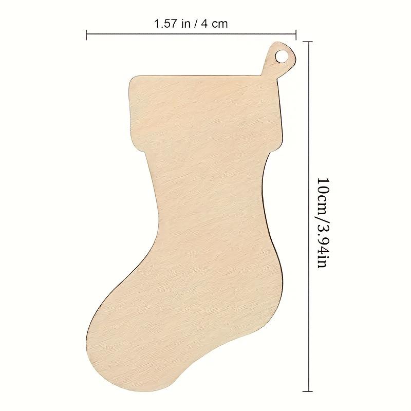 

10pcs Unfinished Wooden Christmas Stocking Shapes -Classic Style, Hanging Decor for DIY Painting,Perfect for Halloween,Christmas
