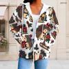 Women Plus Size Zip Up Hoodie Long Sleeve Drawstring Hood Pockets Christmas Hedgehog Print White