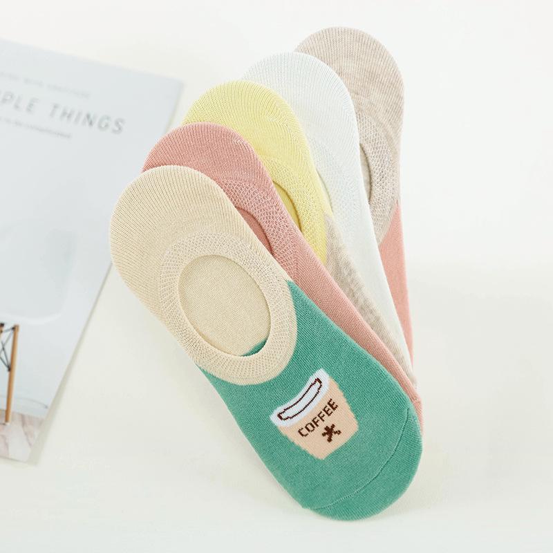 5 Pairs/lot Women Socks Candy Color Catoon Pattern Boat Socks Casual Girl Funny Low Cut Socks Cute