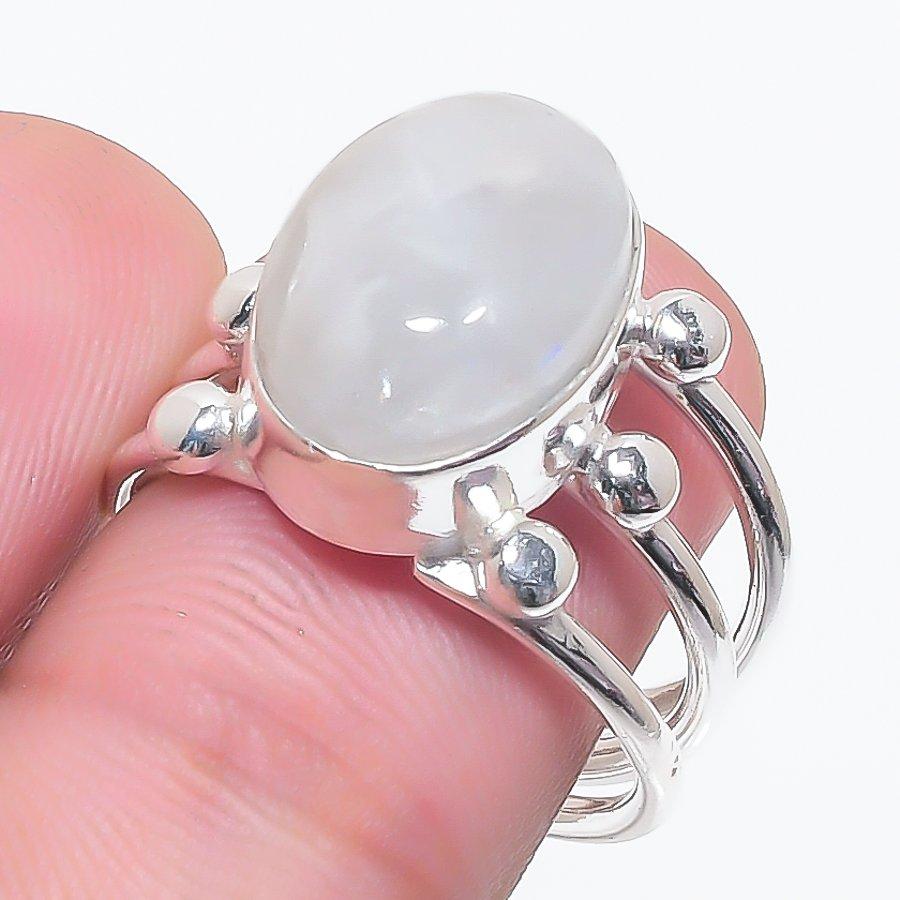 Natural Moonstone Gemstone Handmade 925 Sterling Silver Jewelry Ring Size 7 i8q28