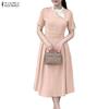ZANZEA Women Splice Round Neck Casual Short Sleeve Dress