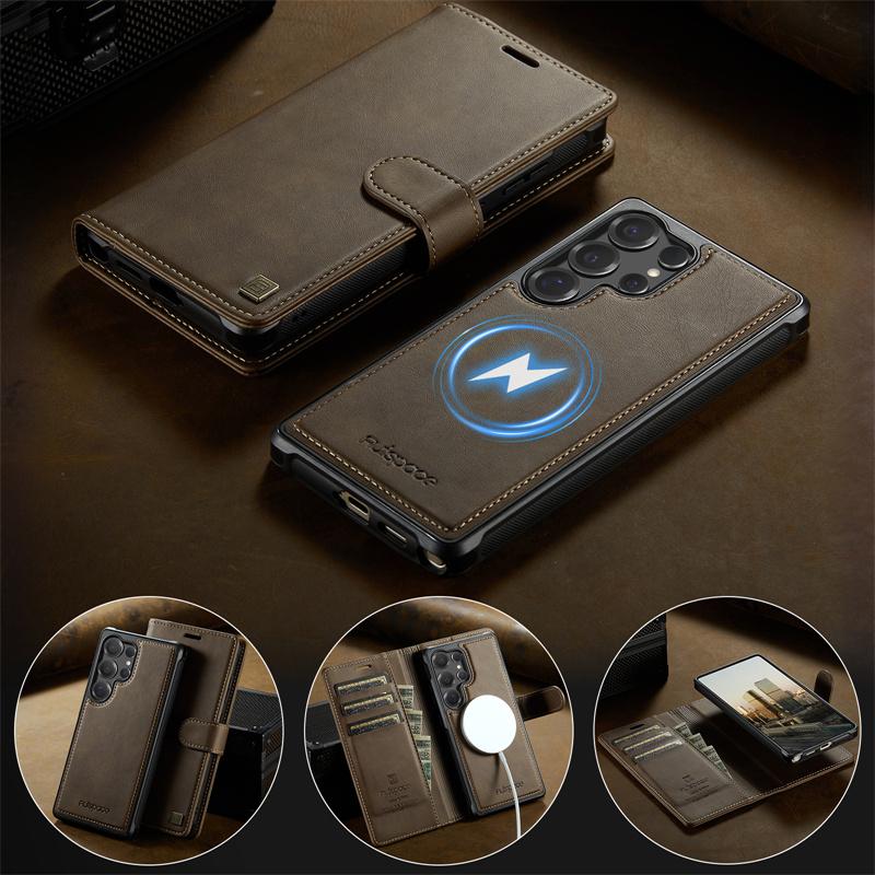 Magsafe Magnetic Flip Leather Phone Case for Samsung Galaxy S25 Ultra S25 Edge S24 FE S24 Plus Wireless Charging Wallet Card Back Cover Etui