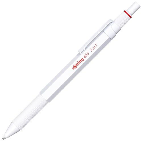 Rotring Multi-Function Pen 600 Permanent White 3-in-1 Ballpoint Pen with 2 Colors (Red and Black) and Mechanical Pencil in a Presentation Box (Product