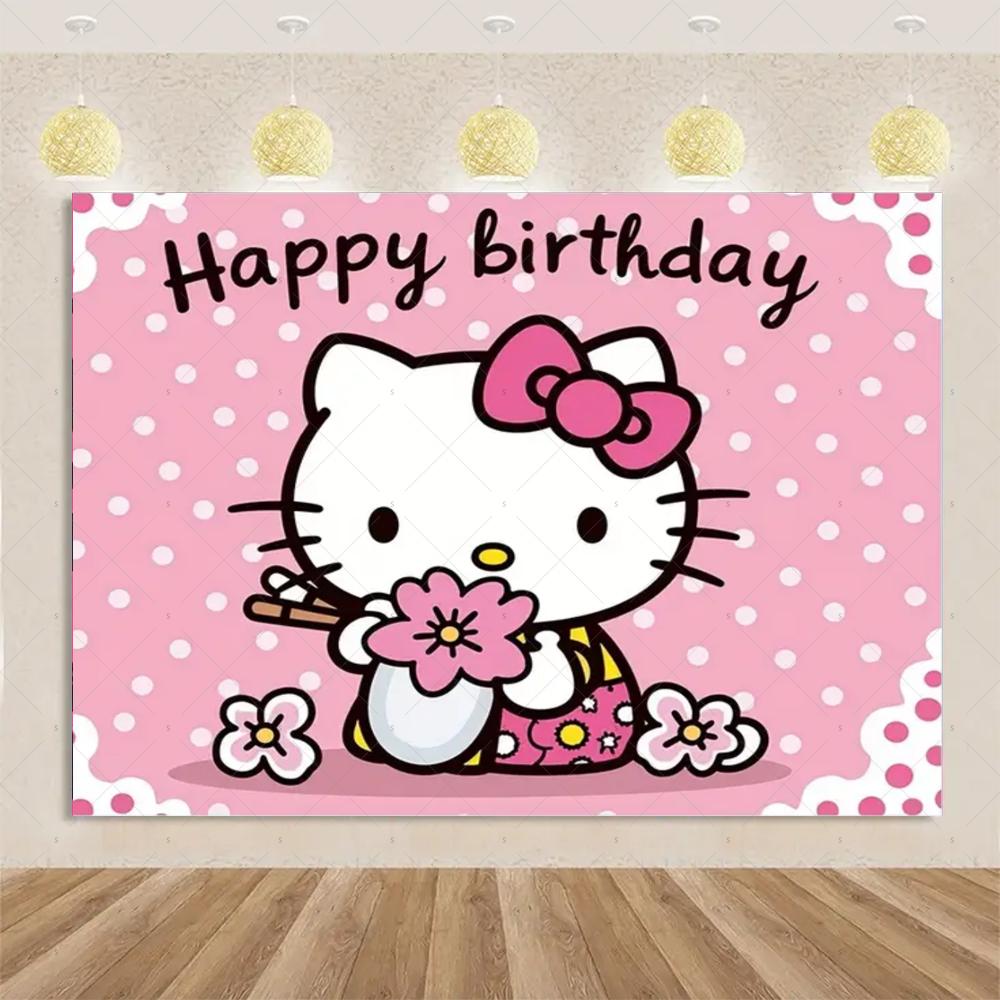 Adorable Hello Kitty Pink Graffiti Streets Printed Tapestry Bedroom Decoration Celebration Background Design Holiday Party
