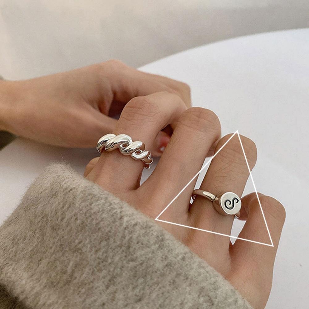 Niche design stacked croissant ring cold wind index finger ring personalized opening adjustable ring
