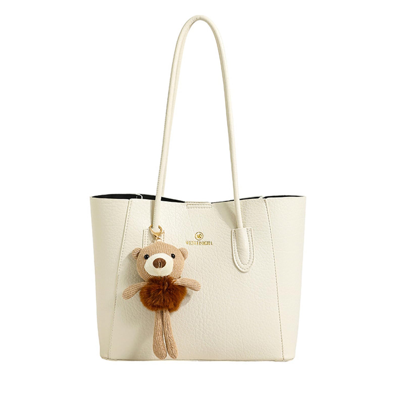 

NICOLE DORIS Tote Bag with Bear A4 Large Set with Cute PU Perfect for and Business Popular Beige & Women s Charm, Size, Capacity, Two-Piece Pouch, бежевий