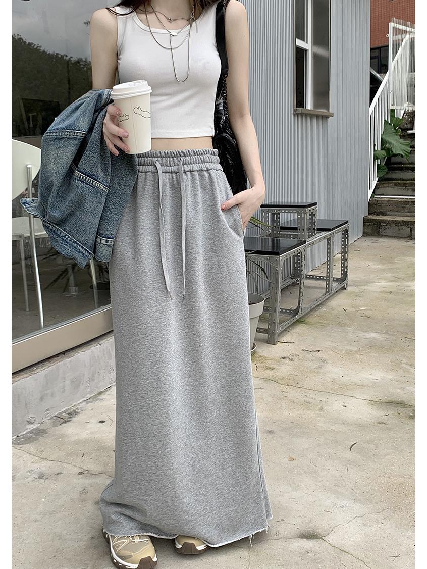 

Женская серая повседневная юбка А-силуэта средней длины с эластичным поясом и завязками на талии Extra Large серый