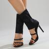 Fashion New Open Toed High-heeled Sandals with Women's Soft Leather Temperament, Fashionable and Beautiful Elastic Socks and Boots