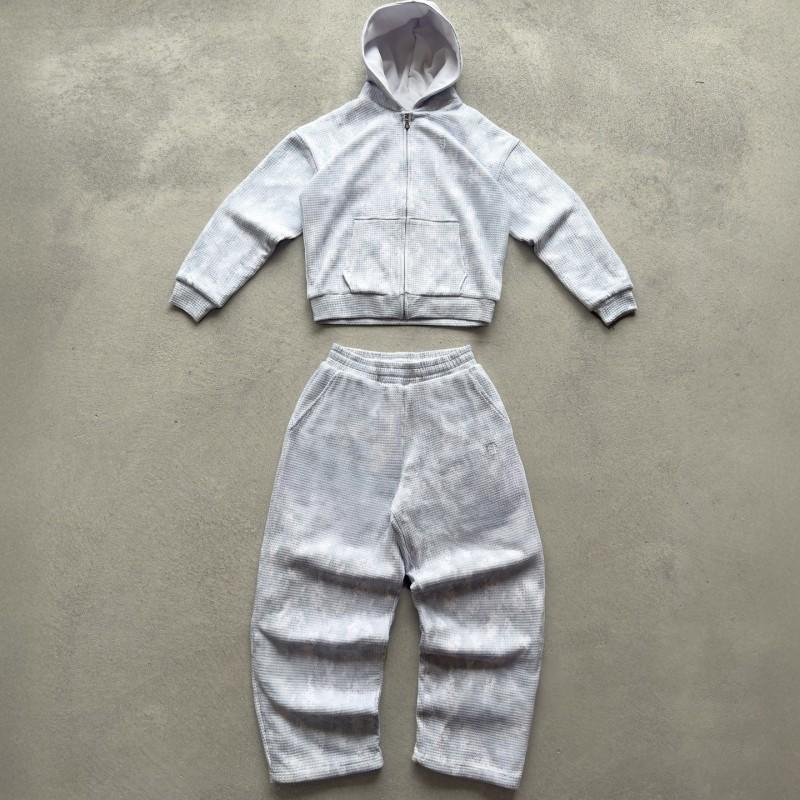 Y2K Streetwear Hooded Waffle Knit Sweatshirt Pants Set With Embroidered Letters Unisex Casual Outfit