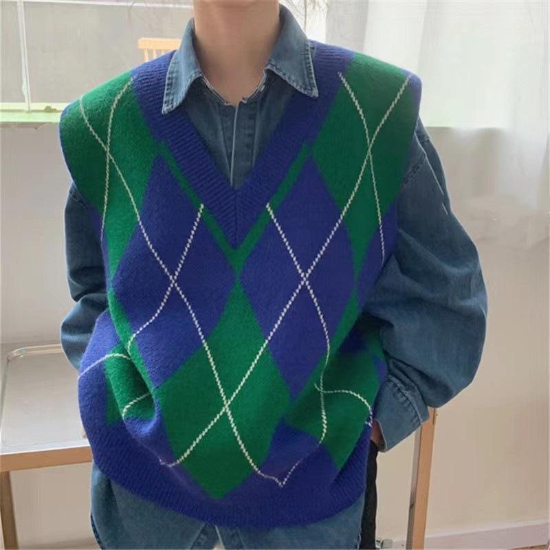 Sweater Vests Women  Autumn Winter  Basic Ladies Diamond Print Knitting Waistcoat