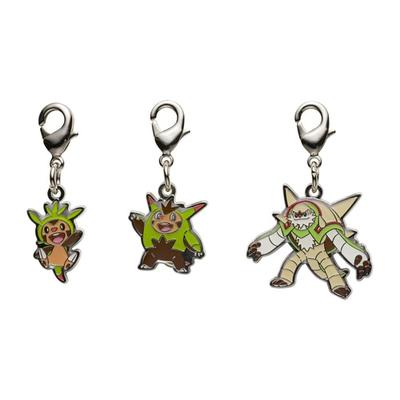 Pokemon Center National Pokedex Metal Charm Set: Chespin, Quilladin, Chesnaught (No. 650, 651, 652)