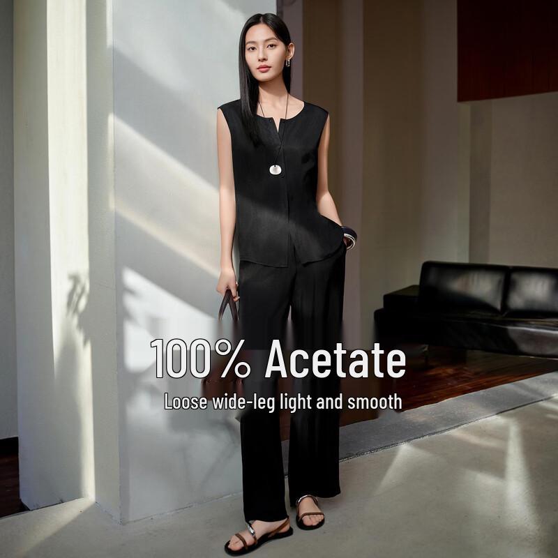 Jiusi Annakou 100% Acetate Relaxed Wide-Leg Pants XL