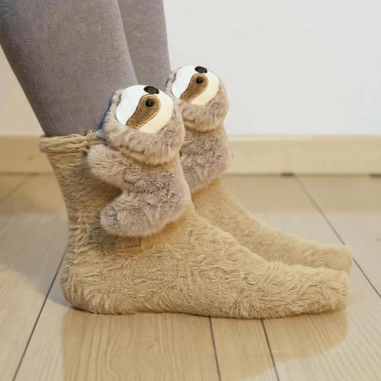 3D Plysj Dyresokker Søte Strikkede Sokker med Myke Dyr Elastiske Morsomme Dovendyr Kattesokker for Dyreelskere Julegave