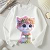 Kids Crewneck Long Sleeve Sweatshirt,Adorable Pink Flower Cat Print