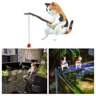 Balıkçılık Kedi Süsler Akvaryum Dekorasyon Balık Peyzaj Karikatür Kedi Heykeli Mini Reçine Heykelcik Ev Dekorasyonu