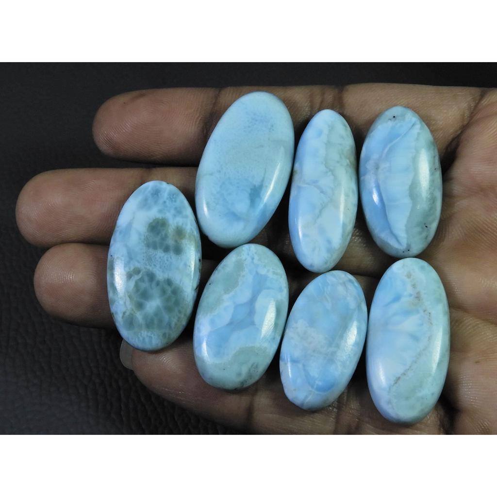196Cts. Natural Larimar Pectolite Oval Cabochon Loose Gemstone 07 Pcs Lot C-858