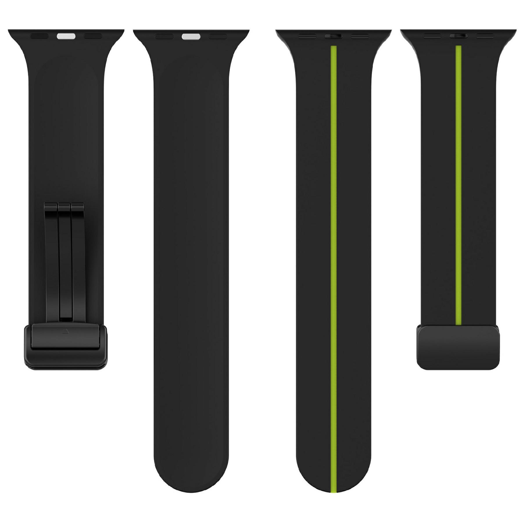

KALEBOL Magnetic Silicone Strap for Apple Watch Series 10 Ultra 9 8 7 SE 6 5 4 3 2 1 46mm 49mm 45mm 44mm 42mm Stripe Watch Band Black Lime