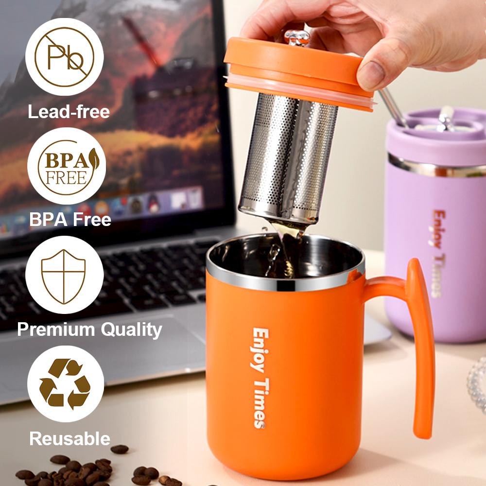 500ML Stainless Steel Coffee Mug With Handle Double Wall Insulated Coffee Cup With Lid And Tea Infuser Coffee Travel Mug Gifts