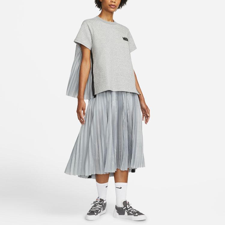 Nike X Sacai Collaboration Pleated Design Built-In Shorts Pleated Sports Long Skirt Women Skirts Gray CZ4683-100