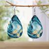 Abstract Ocean Beach Marble Pattern PU Faux Leather Earrings Women's Classic Water Drop Earrings Lightweight Fashion Earrings