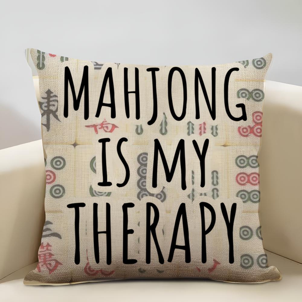 Mahjong Cushion Cover Household Decoration Linen Sofa Cushion Cover: Skin-Friendly & Breathable with Invisible Zipper