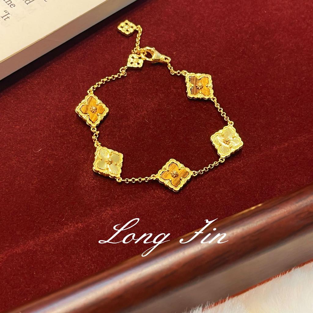 Französische Retro-Fenstergitter, Kleeblatt, Tigerauge-Stein-Set, Herbst- und Winter-Halskette, Armband, Ohrstecker, Antik und Vielseitig