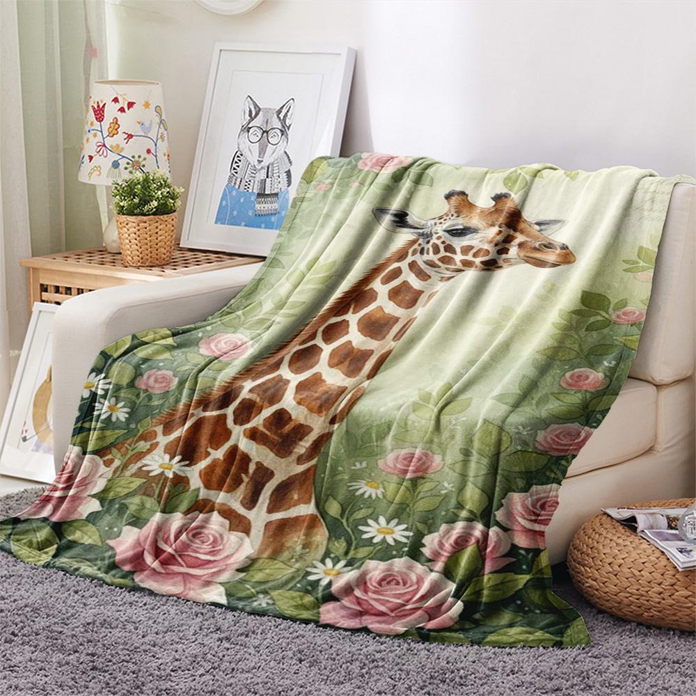 1PC Watercolor style Print FlAannel Blanket, High quality Comfortable for All Seasons, Home Decor, Warmth and Comfort