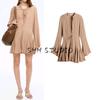 Spring and Summer Women's Clothing Elegance Wind V Neck Long Sleeves Speaker Shoelace Decoration High Waist A- Line Short Dress 1284965