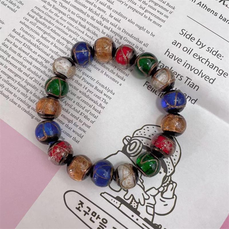 Ash-glazed Glass Bracelet, Same Style As On Xiaohongshu, Gold-leaf Multi-treasure Gold-swallowing Beast Bracelet, Perfect with Gold-leaf