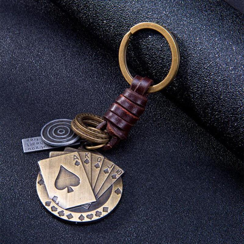 Creative Keyfob Alloy Bag Pendant Key Ring Vintage Punk Poker Leather Keychain Creative Keyfob Alloy Bag Pendant Key Ring Vintage Punk Poker Leather Keychain