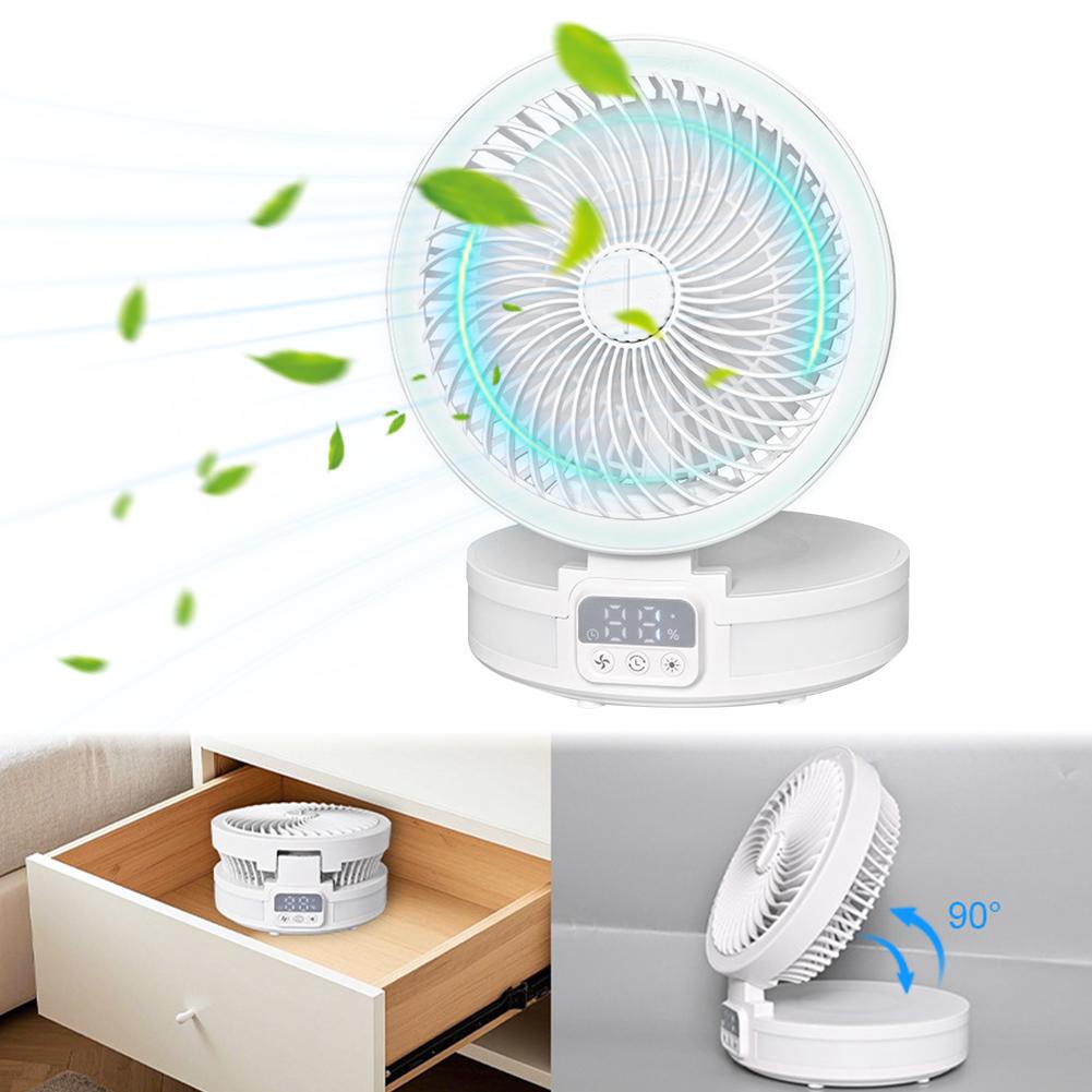 Battery Operated Fan Folding Oscillating Rechargeable Fan with LED Lights Desk Fan for Home Office Camping