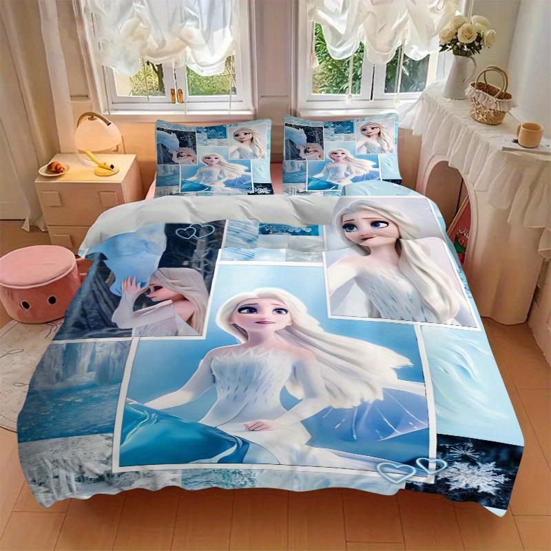3pcs Stitching Princess Elsa Printed Bedding Set, Soft and Comfortable Quilt Cover for Bedroom, Guest Room (1 Duvet Cover + 2 Pillowcases, Pillow