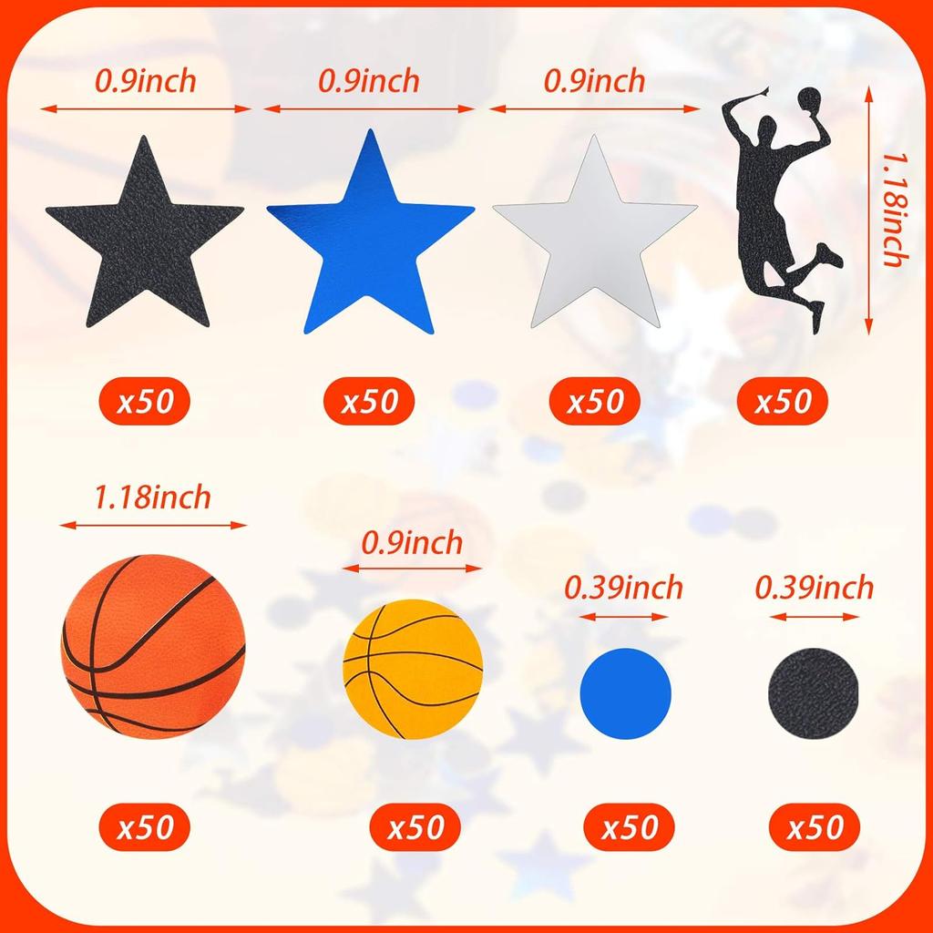 400 Pieces Basketball Confetti Black Player Glittery Star Sequin Round Confetti for Birthday, Baby Shower, Basketball Theme Party Supplies